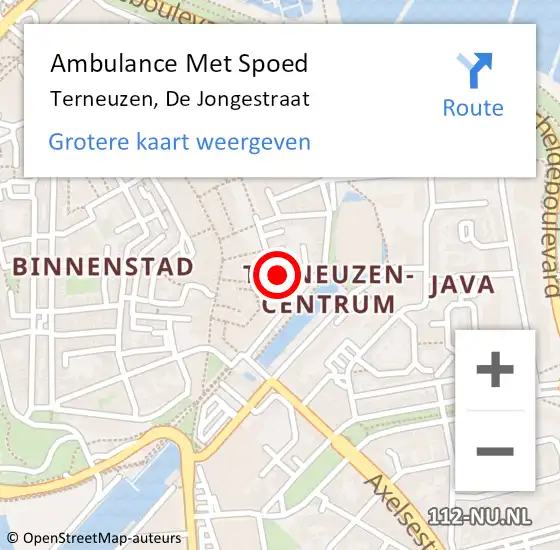 Locatie op kaart van de 112 melding: Ambulance Met Spoed Naar Terneuzen, De Jongestraat op 24 september 2016 02:36