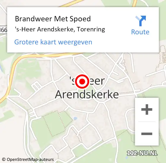 Locatie op kaart van de 112 melding: Brandweer Met Spoed Naar 's-Heer Arendskerke, Torenring op 24 september 2016 03:31