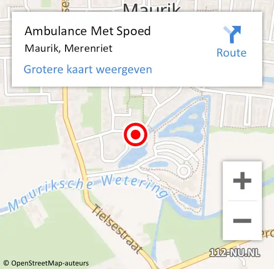 Locatie op kaart van de 112 melding: Ambulance Met Spoed Naar Maurik, Merenriet op 24 september 2016 03:56