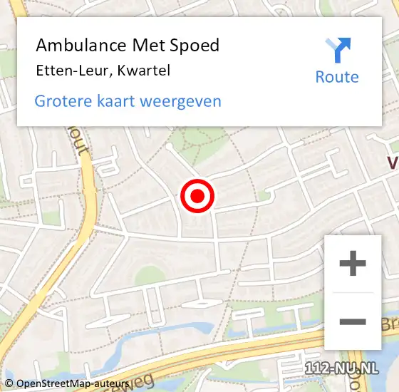 Locatie op kaart van de 112 melding: Ambulance Met Spoed Naar Etten-Leur, Kwartel op 24 september 2016 05:04