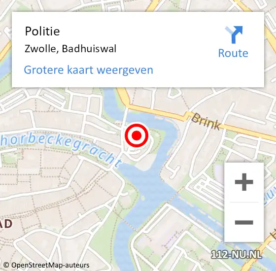 Locatie op kaart van de 112 melding: Politie Zwolle, Badhuiswal op 24 september 2016 05:21