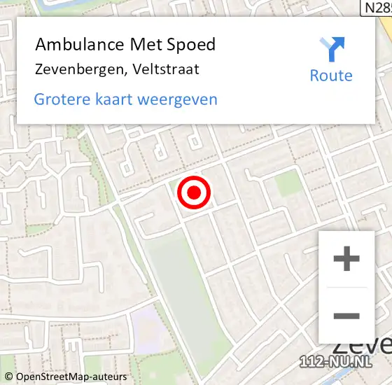 Locatie op kaart van de 112 melding: Ambulance Met Spoed Naar Zevenbergen, Veltstraat op 24 september 2016 09:42