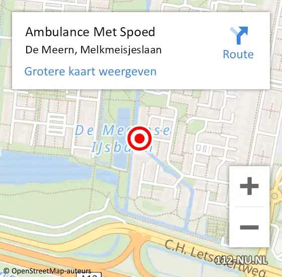 Locatie op kaart van de 112 melding: Ambulance Met Spoed Naar De Meern, Melkmeisjeslaan op 24 september 2016 12:03