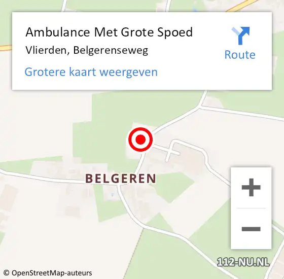 Locatie op kaart van de 112 melding: Ambulance Met Grote Spoed Naar Vlierden, Belgerenseweg op 24 september 2016 12:30