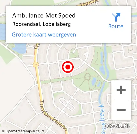 Locatie op kaart van de 112 melding: Ambulance Met Spoed Naar Roosendaal, Lobeliaberg op 24 september 2016 13:06