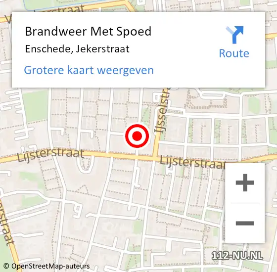 Locatie op kaart van de 112 melding: Brandweer Met Spoed Naar Enschede, Jekerstraat op 24 september 2016 13:13