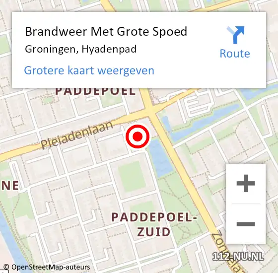 Locatie op kaart van de 112 melding: Brandweer Met Grote Spoed Naar Groningen, Hyadenpad op 24 september 2016 13:58