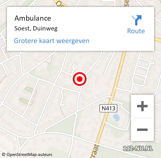 Locatie op kaart van de 112 melding: Ambulance Soest, Duinweg op 24 september 2016 14:03