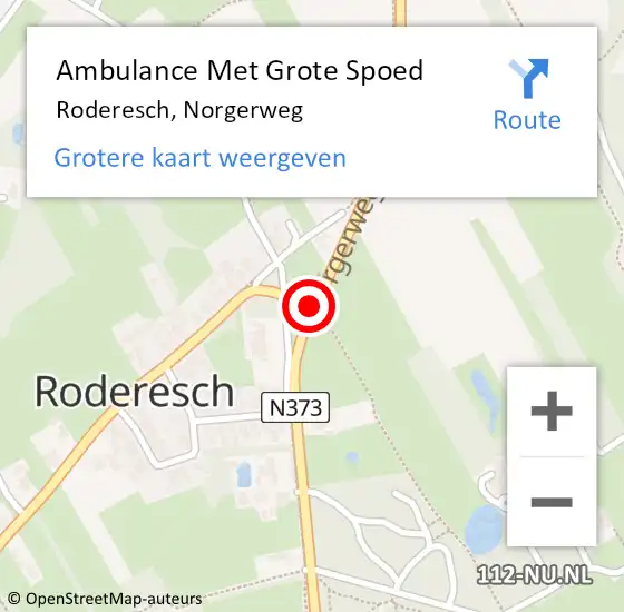 Locatie op kaart van de 112 melding: Ambulance Met Grote Spoed Naar Roderesch, Norgerweg op 24 september 2016 14:58