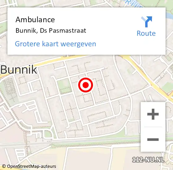 Locatie op kaart van de 112 melding: Ambulance Bunnik, Ds Pasmastraat op 24 september 2016 15:23