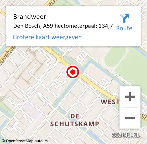 Locatie op kaart van de 112 melding: Brandweer Den Bosch, A59 hectometerpaal: 134,7 op 24 september 2016 15:27