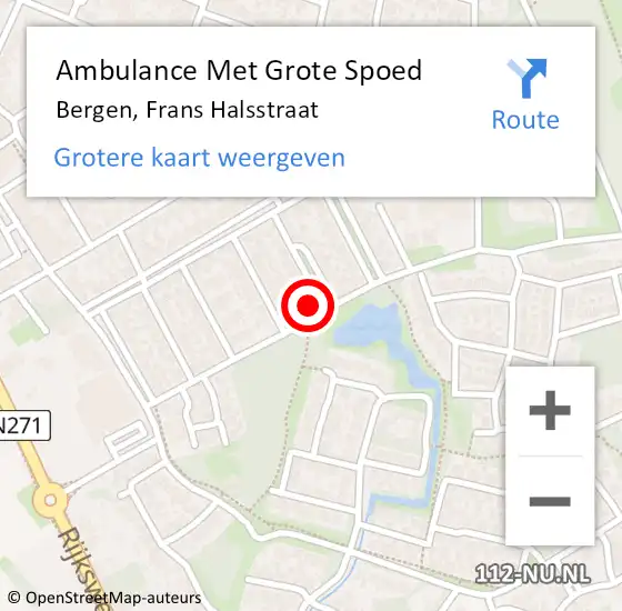 Locatie op kaart van de 112 melding: Ambulance Met Grote Spoed Naar Bergen, Frans Halsstraat op 28 december 2013 11:37