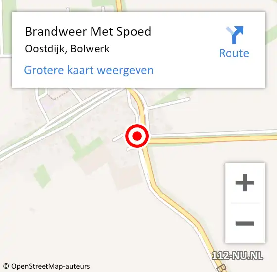 Locatie op kaart van de 112 melding: Brandweer Met Spoed Naar Oostdijk, Bolwerk op 24 september 2016 15:58
