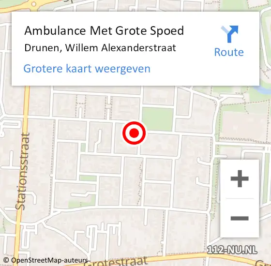 Locatie op kaart van de 112 melding: Ambulance Met Grote Spoed Naar Drunen, Willem Alexanderstraat op 24 september 2016 16:41