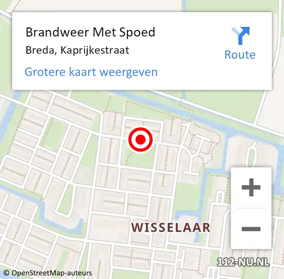 Locatie op kaart van de 112 melding: Brandweer Met Spoed Naar Breda, Kaprijkestraat op 24 september 2016 19:11