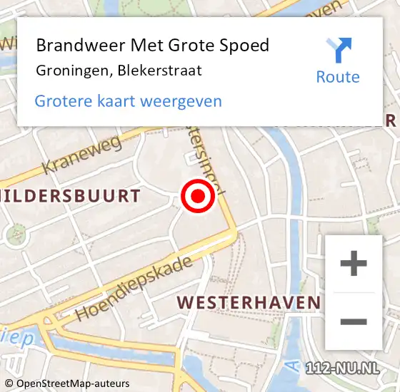 Locatie op kaart van de 112 melding: Brandweer Met Grote Spoed Naar Groningen, Blekerstraat op 24 september 2016 19:30