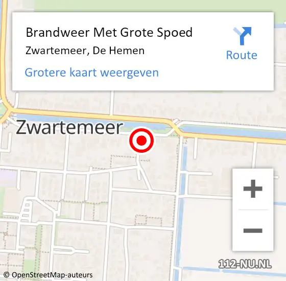 Locatie op kaart van de 112 melding: Brandweer Met Grote Spoed Naar Zwartemeer, De Hemen op 24 september 2016 19:41