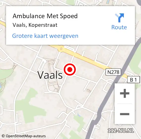 Locatie op kaart van de 112 melding: Ambulance Met Spoed Naar Vaals, Koperstraat op 28 december 2013 12:01