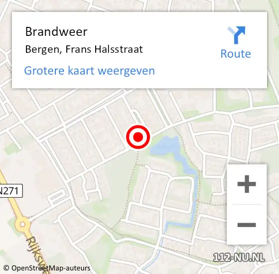 Locatie op kaart van de 112 melding: Brandweer Bergen, Frans Halsstraat op 28 december 2013 12:01