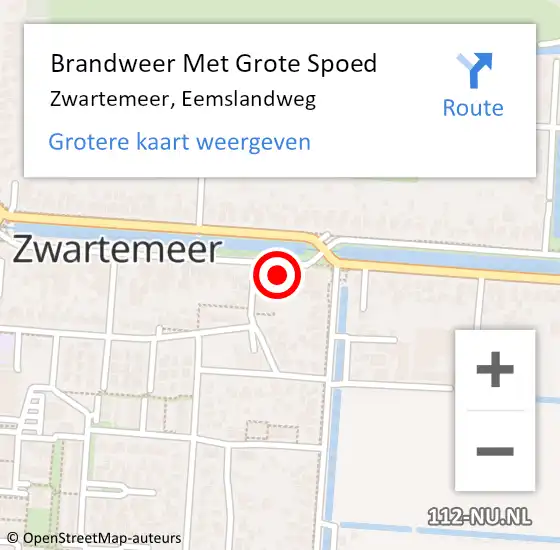 Locatie op kaart van de 112 melding: Brandweer Met Grote Spoed Naar Zwartemeer, Eemslandweg op 24 september 2016 19:54