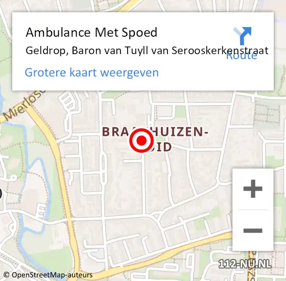 Locatie op kaart van de 112 melding: Ambulance Met Spoed Naar Geldrop, Baron van Tuyll van Serooskerkenstraat op 24 september 2016 20:29