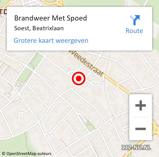 Locatie op kaart van de 112 melding: Brandweer Met Spoed Naar Soest, Beatrixlaan op 24 september 2016 20:47