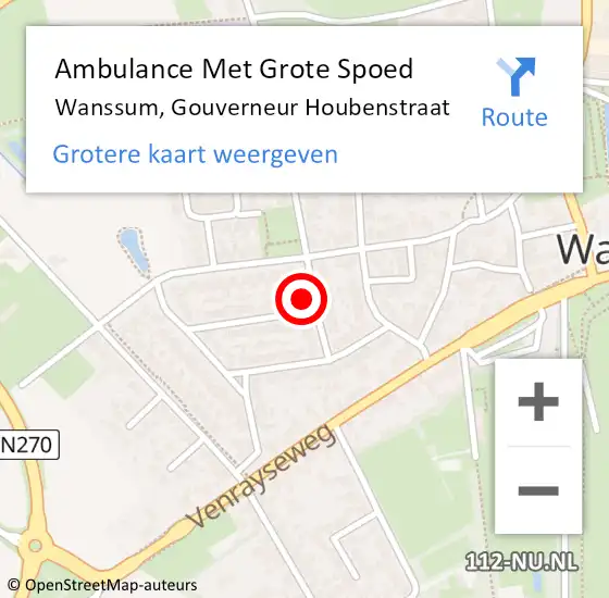 Locatie op kaart van de 112 melding: Ambulance Met Grote Spoed Naar Wanssum, Gouverneur Houbenstraat op 24 september 2016 20:56