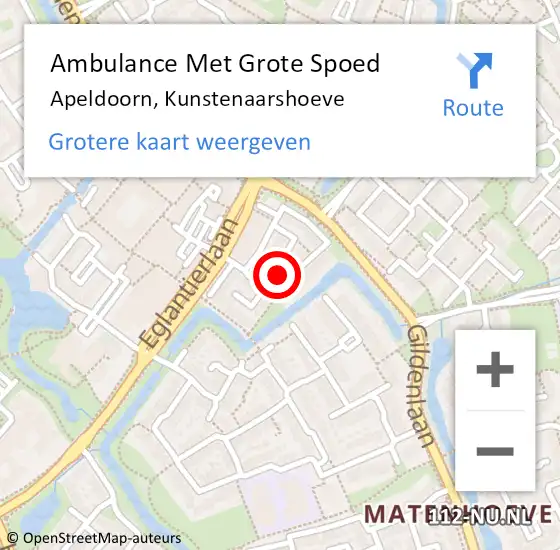 Locatie op kaart van de 112 melding: Ambulance Met Grote Spoed Naar Apeldoorn, Kunstenaarshoeve op 24 september 2016 23:52