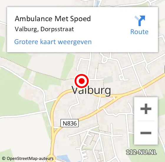 Locatie op kaart van de 112 melding: Ambulance Met Spoed Naar Valburg, Dorpsstraat op 25 september 2016 00:01
