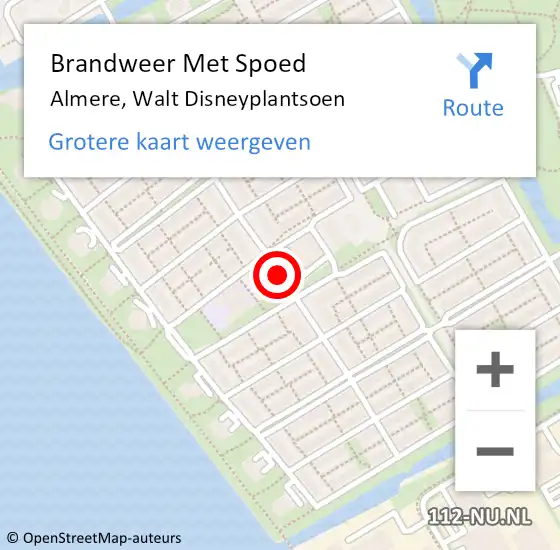 Locatie op kaart van de 112 melding: Brandweer Met Spoed Naar Almere, Walt Disneyplantsoen op 25 september 2016 00:49