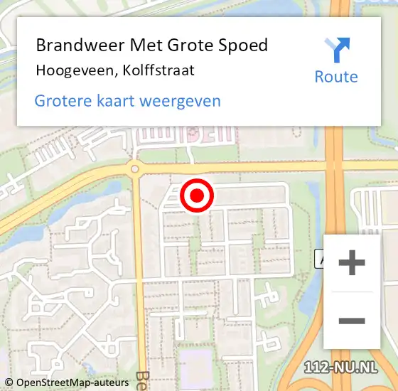 Locatie op kaart van de 112 melding: Brandweer Met Grote Spoed Naar Hoogeveen, Kolffstraat op 25 september 2016 01:01