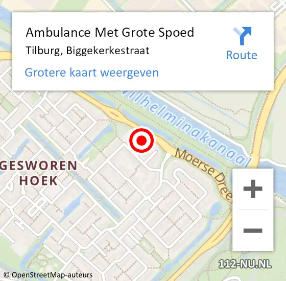 Locatie op kaart van de 112 melding: Ambulance Met Grote Spoed Naar Tilburg, Biggekerkestraat op 25 september 2016 01:31