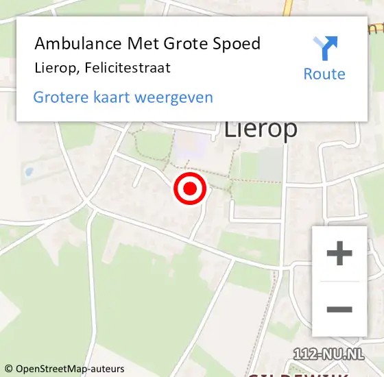 Locatie op kaart van de 112 melding: Ambulance Met Grote Spoed Naar Lierop, Felicitestraat op 25 september 2016 01:36