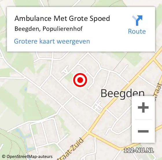 Locatie op kaart van de 112 melding: Ambulance Met Grote Spoed Naar Beegden, Populierenhof op 25 september 2016 01:41