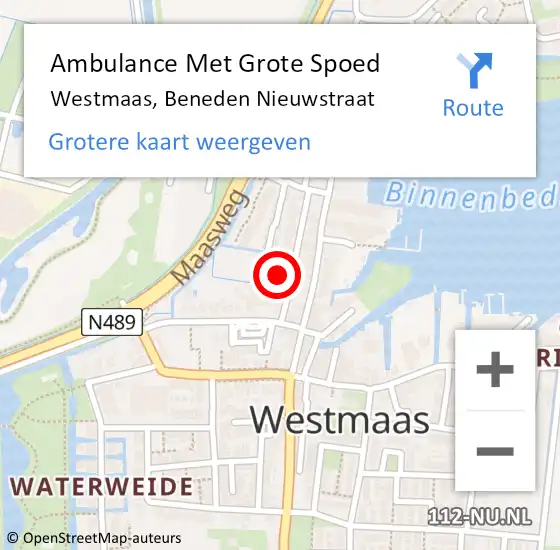 Locatie op kaart van de 112 melding: Ambulance Met Grote Spoed Naar Westmaas, Beneden Nieuwstraat op 25 september 2016 02:19