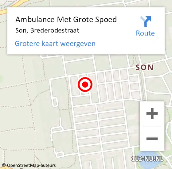 Locatie op kaart van de 112 melding: Ambulance Met Grote Spoed Naar Son, Brederodestraat op 25 september 2016 03:46