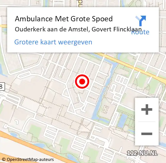 Locatie op kaart van de 112 melding: Ambulance Met Grote Spoed Naar Ouderkerk aan de Amstel, Govert Flincklaan op 25 september 2016 05:49