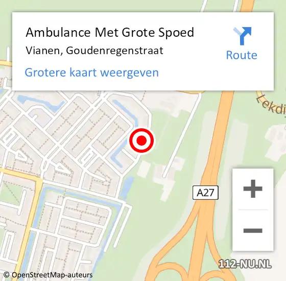 Locatie op kaart van de 112 melding: Ambulance Met Grote Spoed Naar Vianen, Goudenregenstraat op 25 september 2016 07:53