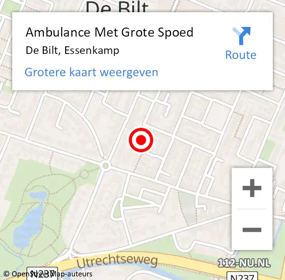 Locatie op kaart van de 112 melding: Ambulance Met Grote Spoed Naar De Bilt, Essenkamp op 25 september 2016 08:09