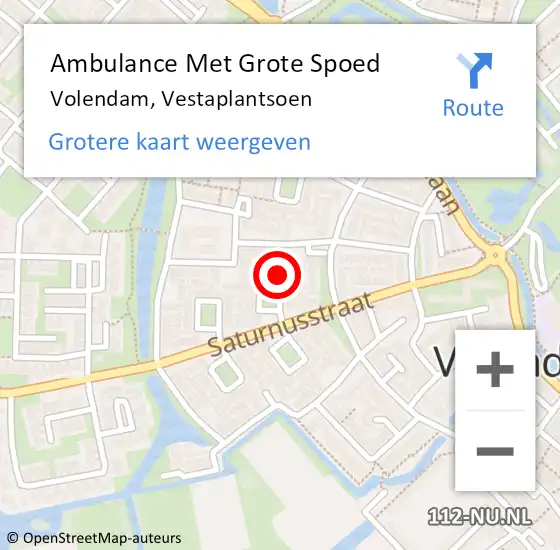 Locatie op kaart van de 112 melding: Ambulance Met Grote Spoed Naar Volendam, Vestaplantsoen op 25 september 2016 09:06