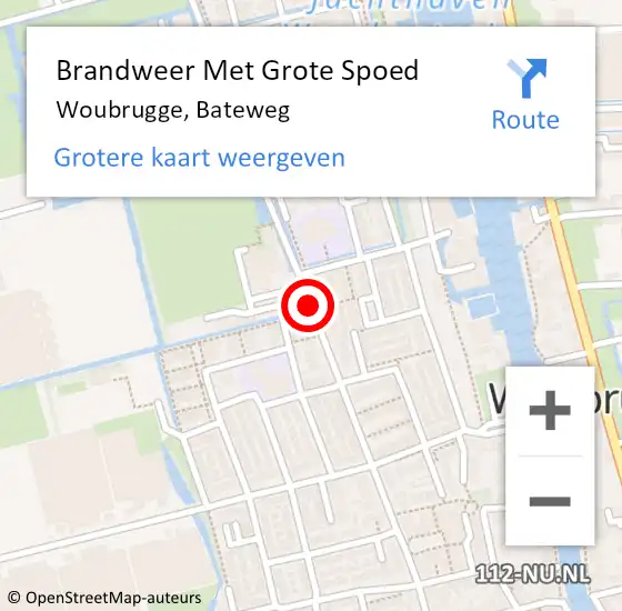 Locatie op kaart van de 112 melding: Brandweer Met Grote Spoed Naar Woubrugge, Bateweg op 25 september 2016 09:12