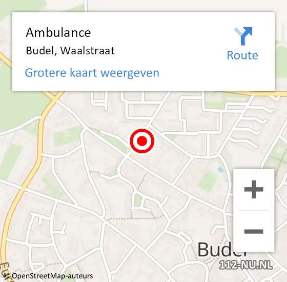 Locatie op kaart van de 112 melding: Ambulance Budel, Waalstraat op 25 september 2016 09:37