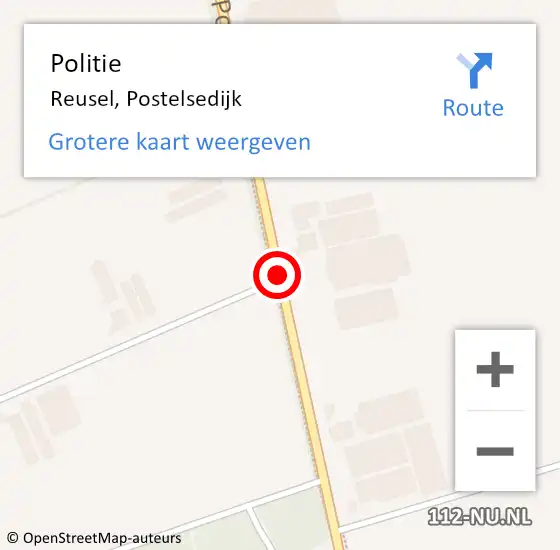 Locatie op kaart van de 112 melding: Politie Reusel, Postelsedijk op 25 september 2016 09:56