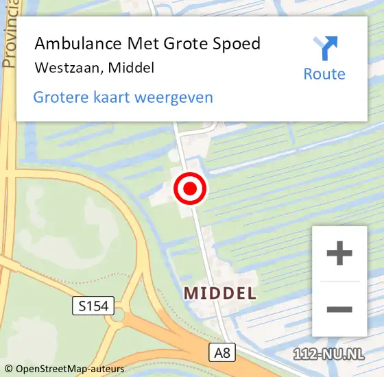 Locatie op kaart van de 112 melding: Ambulance Met Grote Spoed Naar Westzaan, Middel op 25 september 2016 11:32