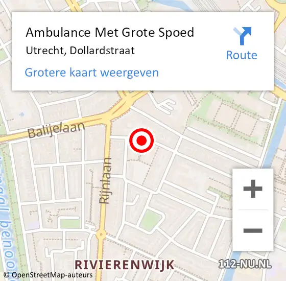 Locatie op kaart van de 112 melding: Ambulance Met Grote Spoed Naar Utrecht, Dollardstraat op 25 september 2016 12:05