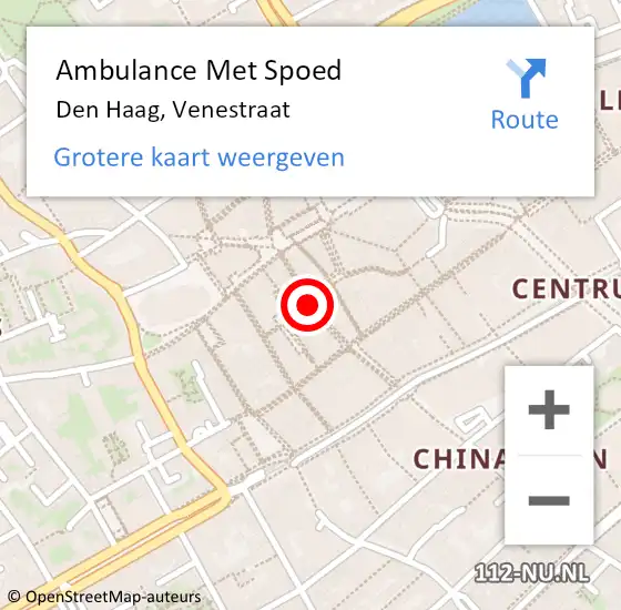 Locatie op kaart van de 112 melding: Ambulance Met Spoed Naar Den Haag, Venestraat op 25 september 2016 12:06