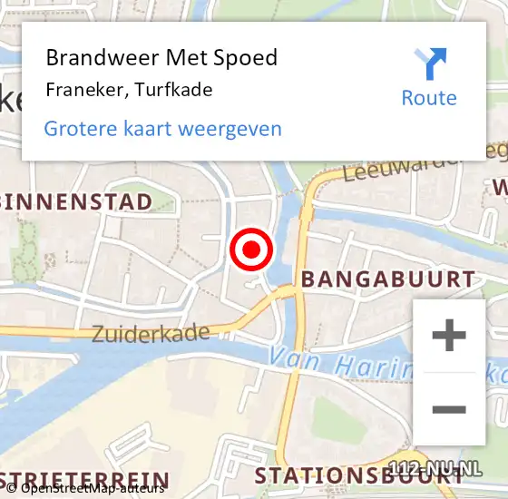 Locatie op kaart van de 112 melding: Brandweer Met Spoed Naar Franeker, Turfkade op 25 september 2016 12:25