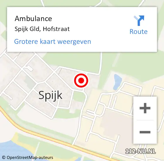 Locatie op kaart van de 112 melding: Ambulance Spijk Gld, Hofstraat op 25 september 2016 12:49