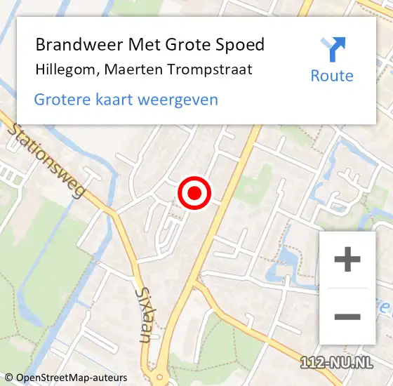 Locatie op kaart van de 112 melding: Brandweer Met Grote Spoed Naar Hillegom, Maerten Trompstraat op 25 september 2016 14:15