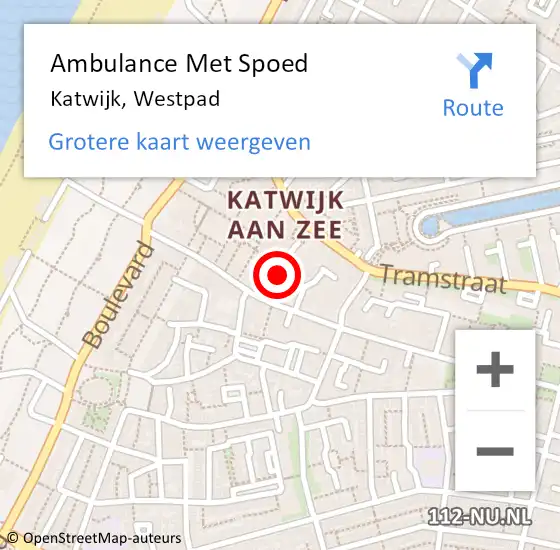 Locatie op kaart van de 112 melding: Ambulance Met Spoed Naar Katwijk, Westpad op 25 september 2016 15:28